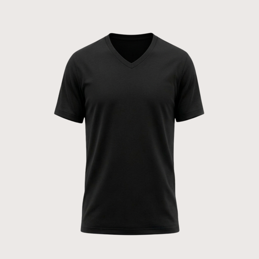 BLACK –LADIES V- NECK T-SHIRT Short Sleeve 