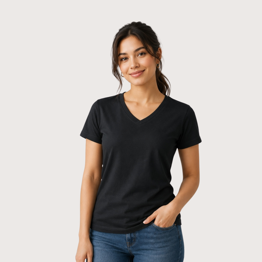 BLACK –LADIES V- NECK T-SHIRT Short &nbsp;Sleeve&nbsp