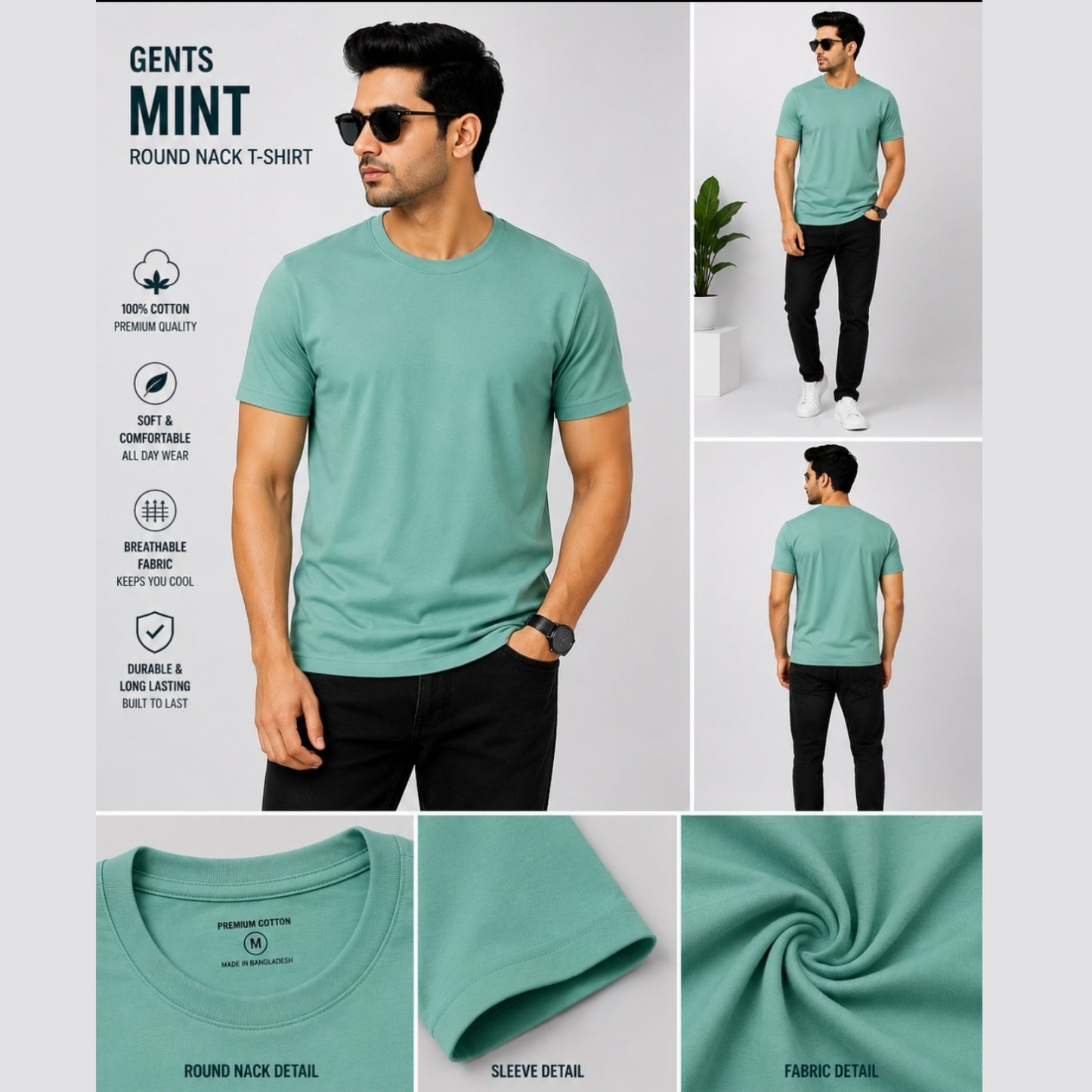 MINT–GENTS - ROUND NECK T-SHIRT Short  Sleeve