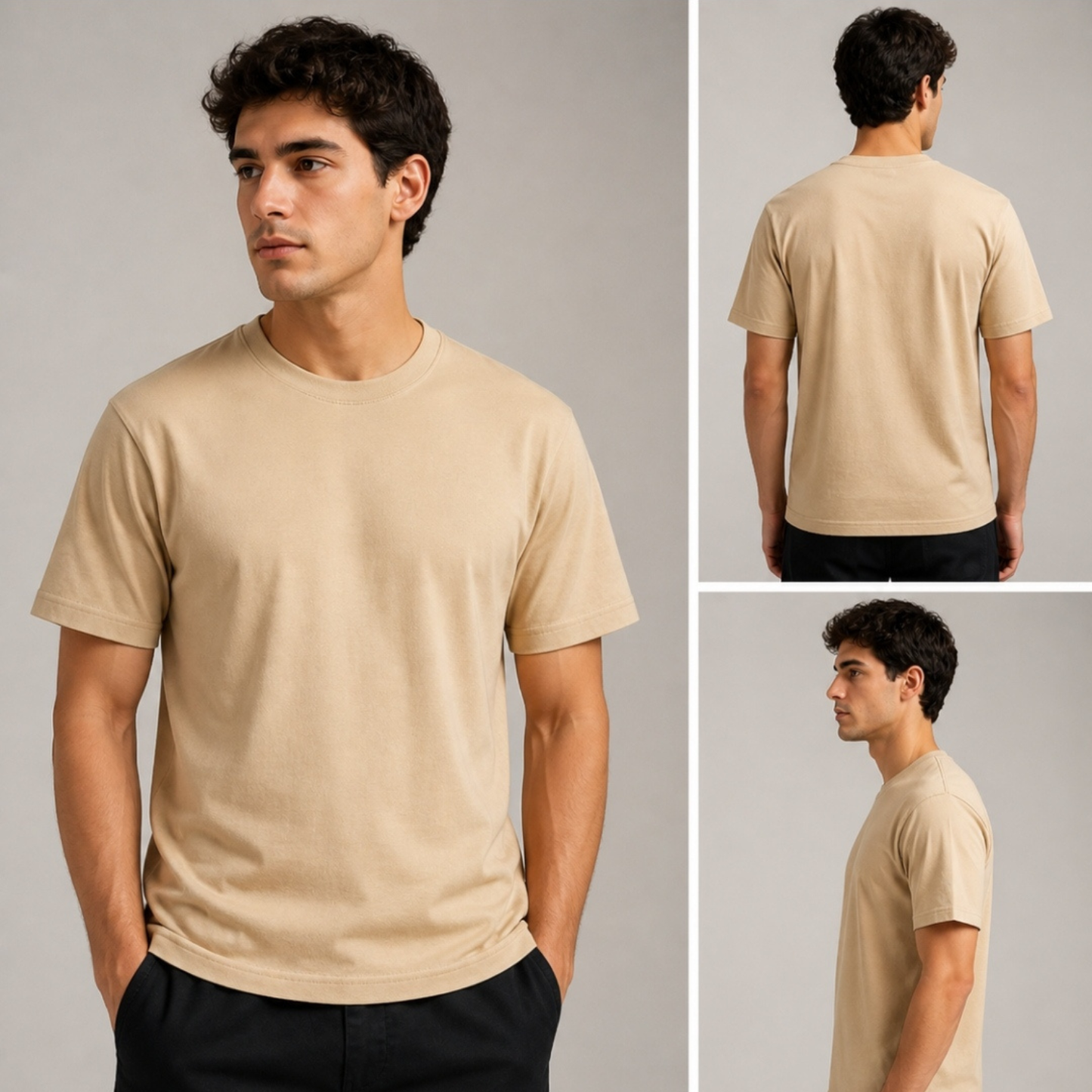 BEIGE – GENTS ROUND NECK T-SHIRT Short Sleeve For Men