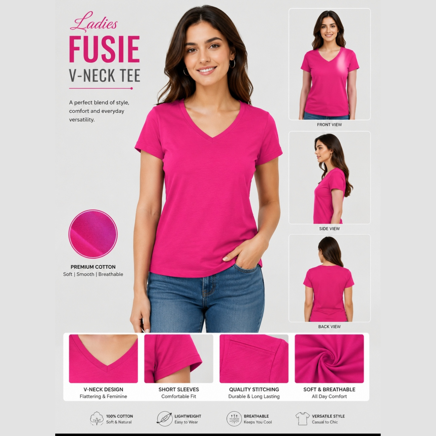 FUSIE LADIES V - NECK T-SHIRT For Women