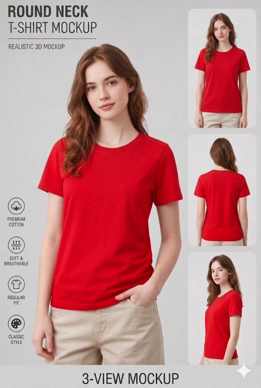 RED LADIES V - NECK T-SHIRT&nbsp; Short &nbsp;Sleeve&nbsp;