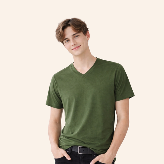 GENTS  OLIVE V-NACK T-Shirt | Italian Brand | Designed in Italy