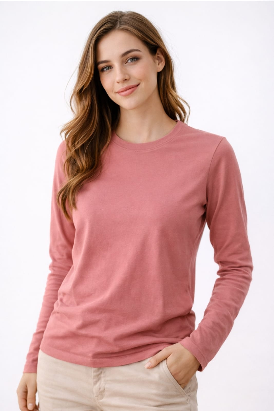 Pink Long Sleeve Cotton T-Shirt | Italian Brand | Designed in Italy