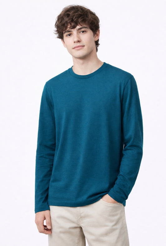 Nevy Blue Long Sleeve Cotton T-Shirt | Italian Brand | Designed in Italy